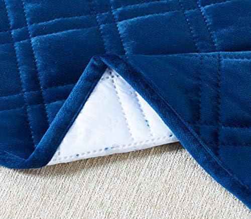 Brilliant Sunshine Blue Velvet Couch Sofa Armrest 5 Pockets Organizer, Slip Resistant Recliner Armchair Caddy, Washable Remote Controls Holder, Storage for Magazine, Tablet, Phone, 35×13", Dark Blue