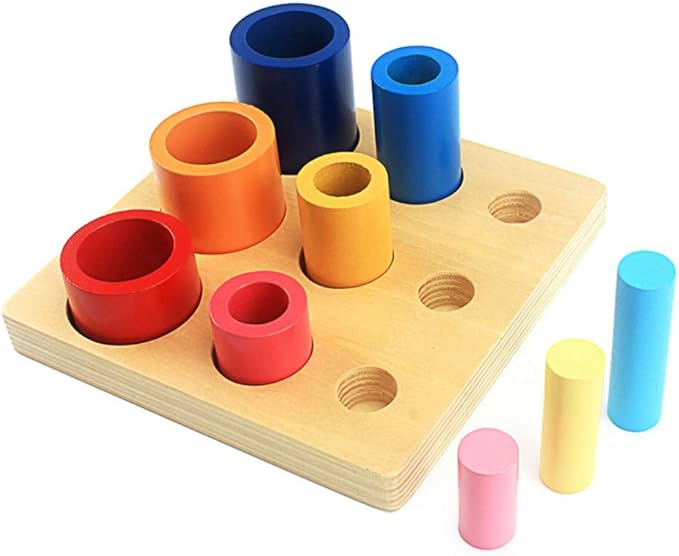 DANNI Montessori Toddler Sensory Wood Toys Different Circles and Cylinders Block Toy for Children Preschool Colors Cognition Training
