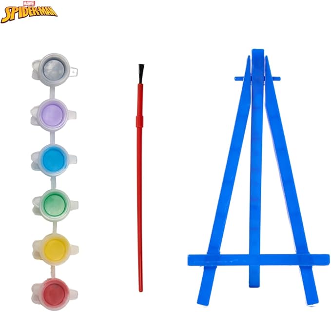 Innovative Designs Marvel Spiderman Canvas Paint Set for Kids with 3 Canvases, Acrylic Paint, Paintbrush, & Easel