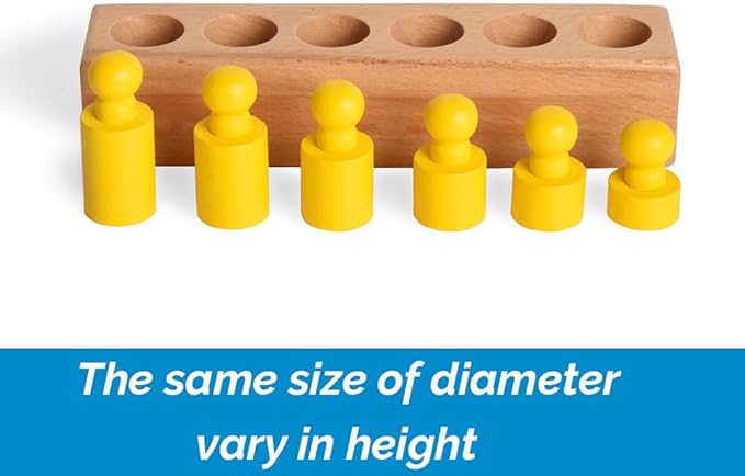 BOHS Montessori Knobbed Cylinders Blocks - 6 Pegs / 6.7 Inches - Colorful Wooden Early Home School Toys - 4pcs Set