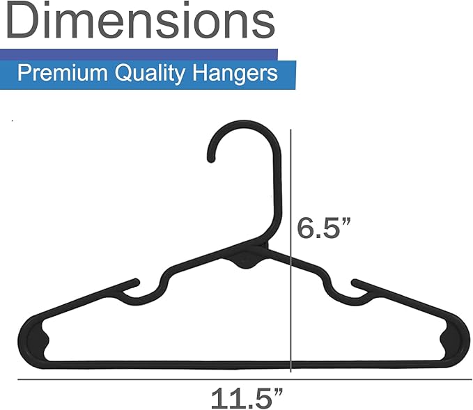 Kids and Babies Plastic Hangers - Space-Saving, Durable, and Cute Closet Organization Solution, 60 Pack (Black)