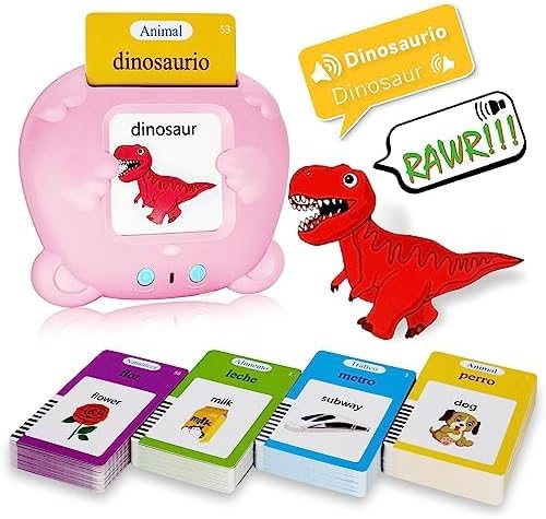 Spanish Talking Flash Cards for Toddlers 1 2 3 4 5 6 Years Boys Girls, Bilingual Toy for Kids Pocket Speech Audible Flashcards, Educational Sensory Toys