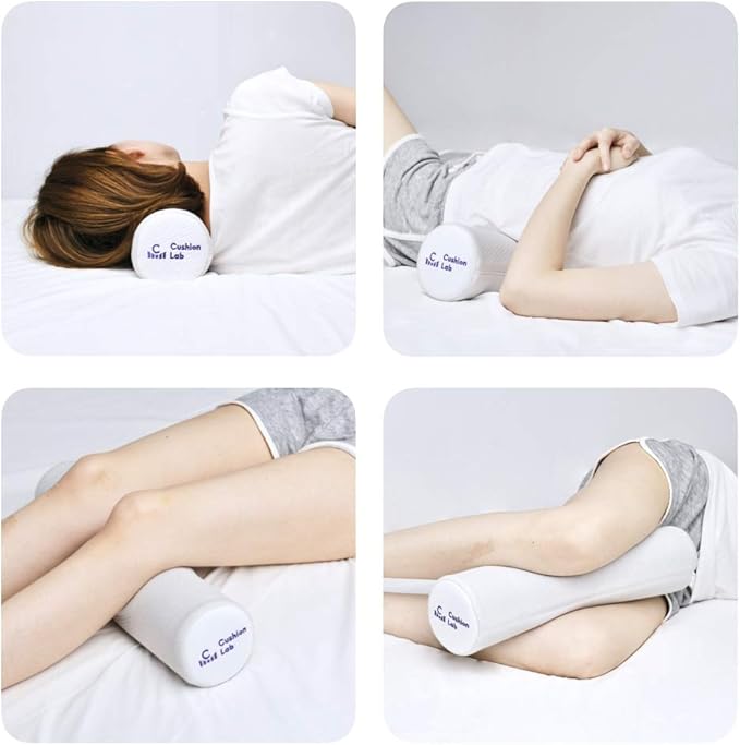 C CUSHION LAB Roll Pillow for Neck Relief - Extra Dense Memory Foam Round Cylinder Bolster for Cervical Support, Spondylosis, Neck Pain Relief, & Spine Lumbar Traction - Washable Cover & Travel Bag