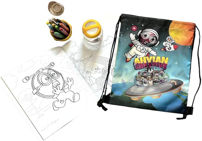 Learning Activity Bundle: Coloring Activity Book (AhvianTheCreative Draw, Cut, Learn & Create) + Color Pastel Crayons with Case (Non-Toxic, Washable, Sticks) + Drawstring Tote Bag