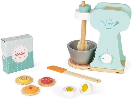 Janod - Wooden Little Mixer Set - Kitchen Make-Believe Toy - 6 Accessories Included - Suitable for Ages 8 and Up, J06605, White