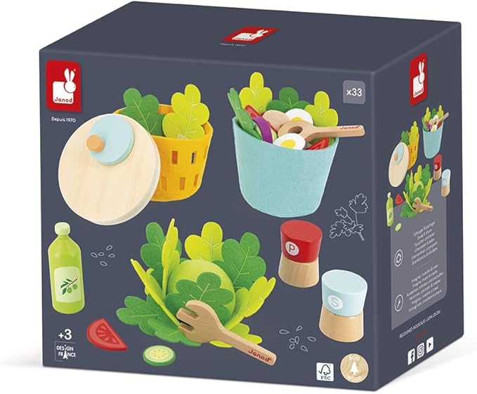 Janod - My Mixed Salad - 33 Piece Pretend Play Kitchen Set - 3 Years + J06595