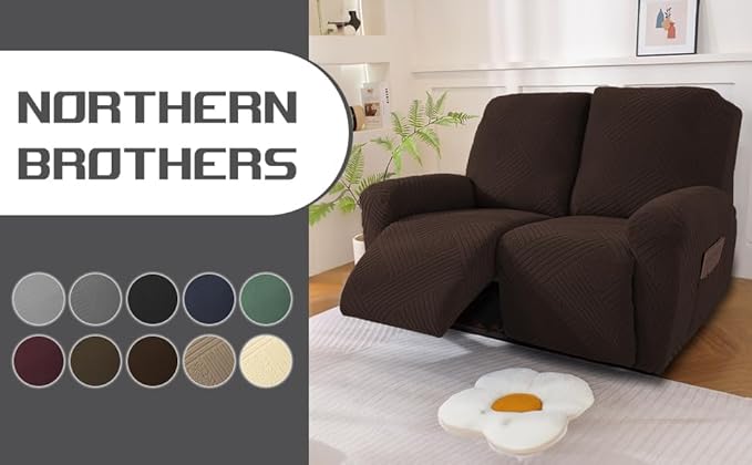 NORTHERN BROTHERS Recliner Loveseat Covers - Recliner Sofa Covers 2 Seater Loveseat Covers for Reclining Loveseat Recliner Cover, Dark Brown