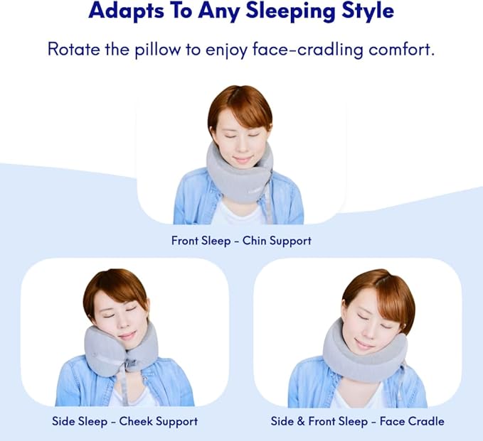 C CUSHION LAB Extra Support Travel Pillow, Award-Winning Patented Ergonomic Design for Chin & Neck Support Memory Foam Neck Pillow, Compact Airplane Pillow for Traveling, Flight, Car (Black, Medium)