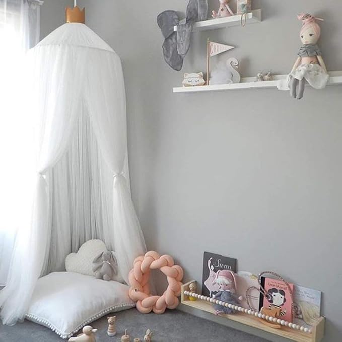 ESUPPORT Dome Princess Bed Canopy Round Lace Mosquito Net Play Tent Hanging House Decoration Lace Netting Curtains for Indoor Outdoor