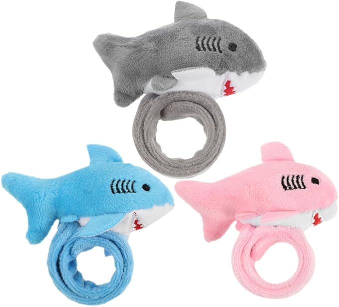 Abaodam 3pcs Shark Slap Bracelet Animal Slap Bracelets Plush Stuffed Animal Hugger Snap Wrist Band for Kids Birthday Party
