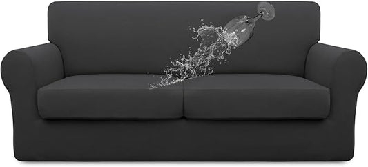 Easy-Going 100% Dual Waterproof Oversized Loveseat Cover Stretch Soft Couch Cover for Dogs, Sofa Slipcover for 2 Separate Cushion Couch Leakproof Furniture Protector for Kids, Pets Dark Gray