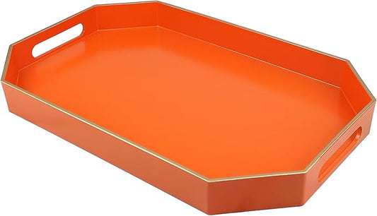 Omuriko Orange Decorative Tray with Handles, Versatile Serving Tray for Coffee Table, Ottoman, Ideal for Serving, Displaying, Organizing, 15.7"*10.2"*1.57"