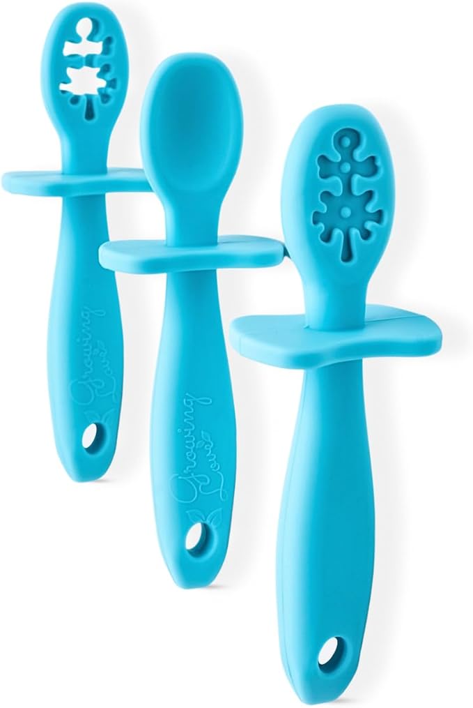 Growing Love Baby Spoons Set, Self Feeding 6 months, Pre-Spoon, Baby utensils, training spoon, cuchara bebe, blw, 100% silicone