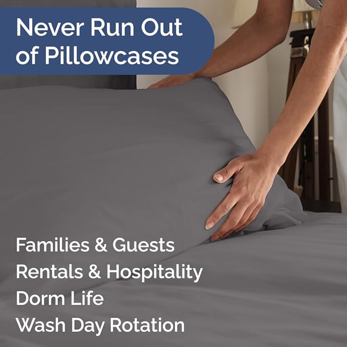 Queen Pillow Cases Set of 6 - Ultra Soft Hotel Quality Pillowcase Covers - Comfy, Cozy & Wrinkle Free - Shrink, Stain and Fade Resistant - Machine Washable Pillow Protectors - 6 Piece Set - Dark Grey