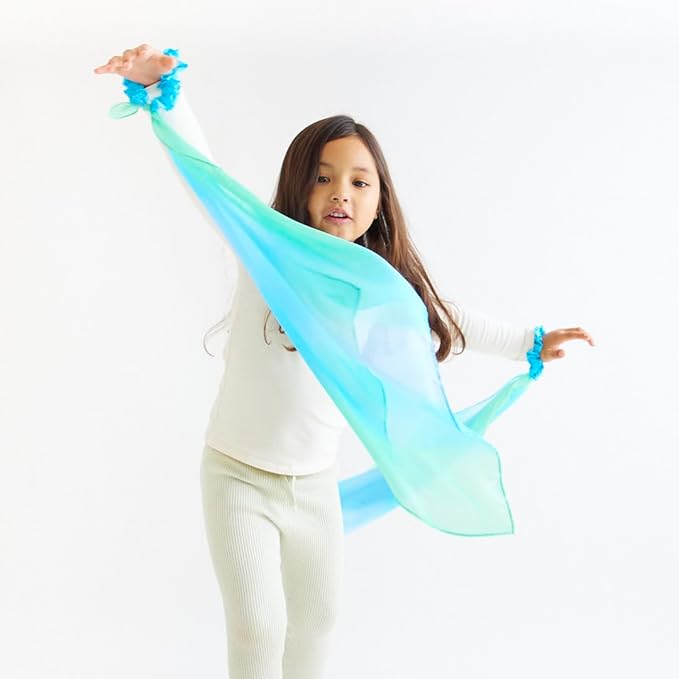 Sarah's Silks Wrist Streamers | 100% Silk Montessori and Waldorf Toys | Rhythm Ribbons for Dance, Imaginative, and Pretend Play | Includes 2 Pieces (Sea)