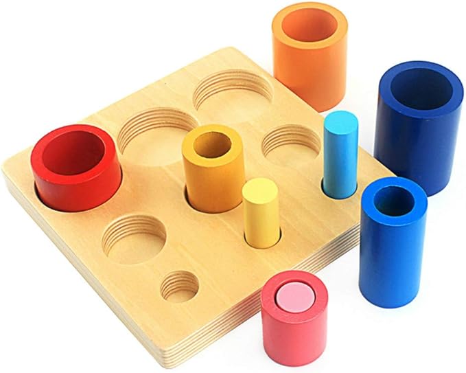 DANNI Montessori Toddler Sensory Wood Toys Different Circles and Cylinders Block Toy for Children Preschool Colors Cognition Training
