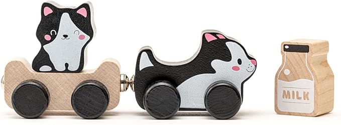 Wooden Clever Kitties Train Toy – Magnetic Cat-Themed Wood Toy Playset for Toddlers 18 Months+ – Montessori Toy for Fine Motor Skills and Imaginative Play