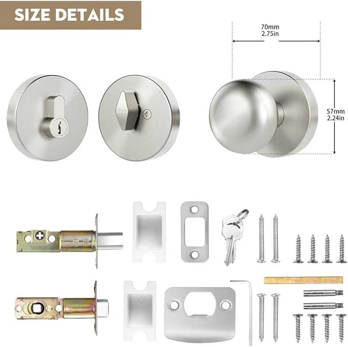 Satin Nickel Passage Door Knob and Deadbolt Set Interior/Exterior Door Knob with Single Cylinder Deadbolt Lock Set