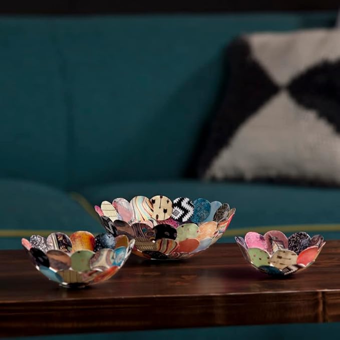 Craft Crush Paper Bowls Craft Kit - Creates 3 DIY Decorative Bowls Easy-to-Make Colorful Bowls for Small Items, Desk Organization - Includes Glue & Foam Applicator - Paper Craft Kit for Ages 13 & up