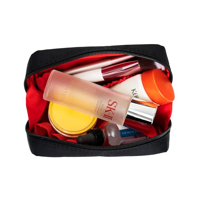 Hekyip Rectangular Beauty Bag, Small Travel Makeup Bag for Purse, Portable Waterproof Cosmetic Pouch for Ladies Women (Rectangular Inner Red)