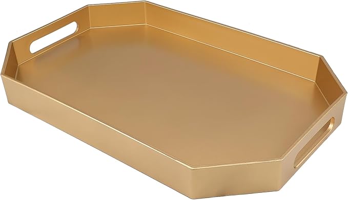 Omuriko Gold Decorative Tray with Handles, Versatile Serving Tray for Coffee Table, Ottoman, Ideal for Serving, Displaying, Organizing, 15.7"*10.2"*1.57"