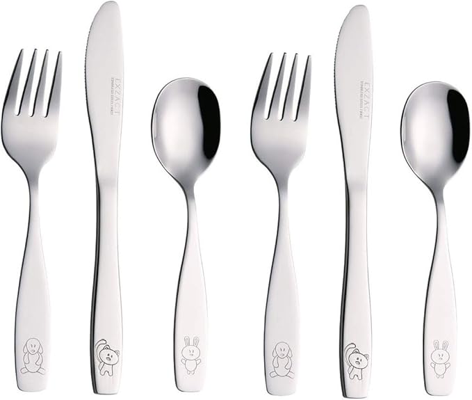Exzact Children's Flatware Kids Silverware 6pcs, Toddler Utensils, Dishwasher Safe, 24 Months+
