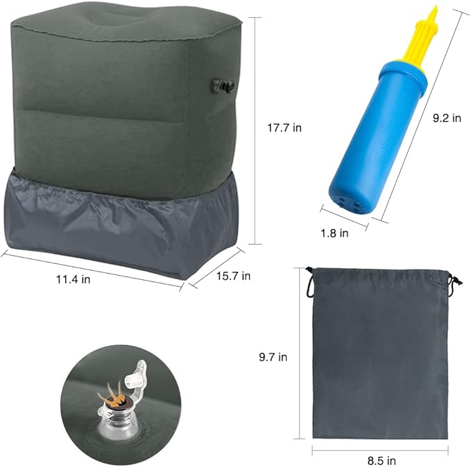 Travel Foot Rest Pillow, Portable Inflatable with Double Hand Pump Adjustable Three Layers Height Pillow for Foot Rest on Airplanes,Cars,Buses,Trains,Office Kids to Sleep on Long Flights (dark gray 2)