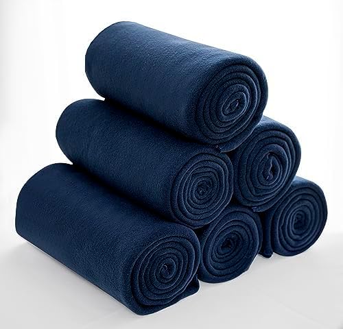 Special SG Glory Fleece Throw Blankets Bulk Fleece Blankets Solid Wholesale Lightweight Warm Soft for Pet Bed Sofa Couch Office Wedding Gifts Travel Seasons (Navy, Pack of 6-50x60 Inches)