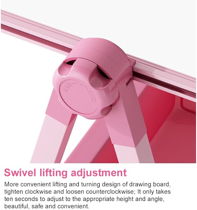 Harmoniousplay Kids Double Sided Easel Double Sided Magnetic Whiteboard and Chalkboard Adjustable Height Art Easel Ages 2 and Up (Pink)