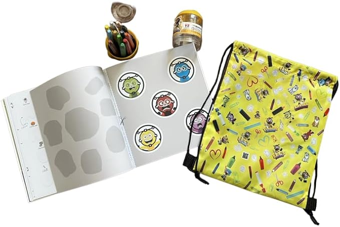 Learning Activity Bundle: Coloring Activity Book (AhvianTheCreative Draw, Cut, Learn & Create) + Color Pastel Crayons with Case (Non-Toxic, Washable, Sticks) + Drawstring Tote Bag