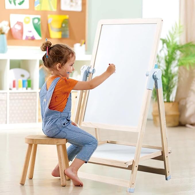 Adena Montessori Art Easel for Kids, 2 in 1 Adjustable Wooden Standing Art Easel & Toys Table Montessori Learning Furniture for 3-8 Years Old Children
