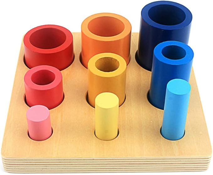 DANNI Montessori Toddler Sensory Wood Toys Different Circles and Cylinders Block Toy for Children Preschool Colors Cognition Training