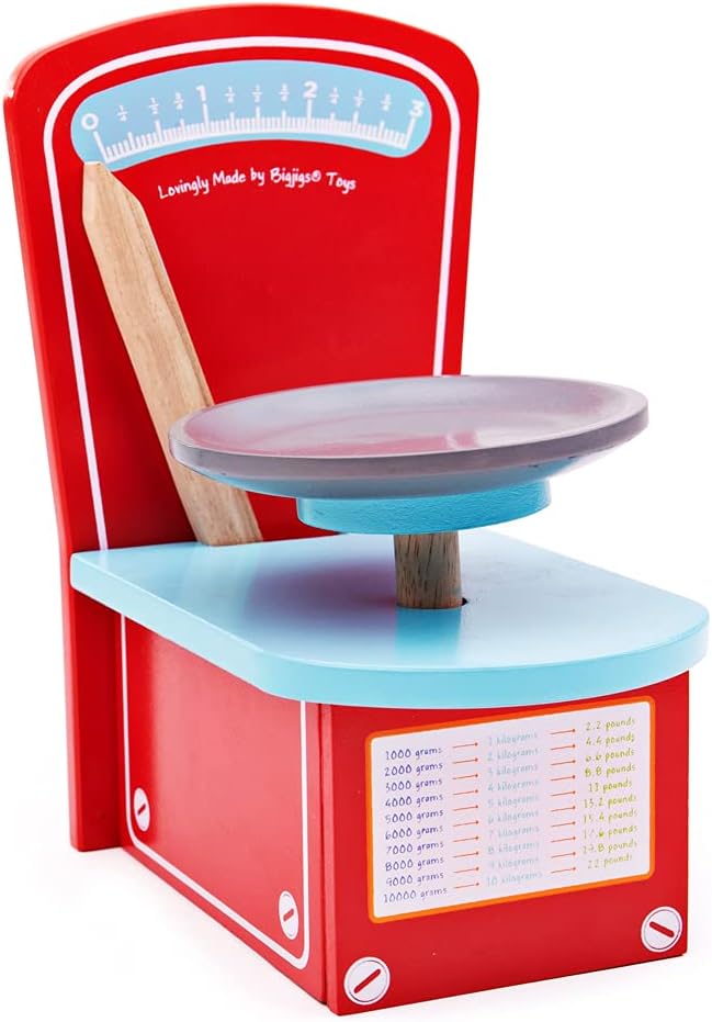 Bigjigs Toys Wooden Scales - Kids Role Play Toy, Kitchen Food Sets & Accessories, Grocery Playset, Boosts Math Skills, Encourages Imaginative Play, Gifts for 3 Year Olds +
