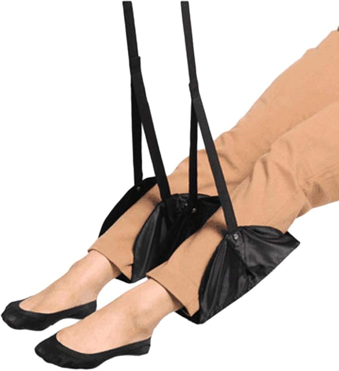AKOAK 1 Pack Travel Airplane Foot Pedal Hammock, Portable Foot Hammock, Suitable for Family Travel Office Chair Airplane Foot Rest Travel (Black)