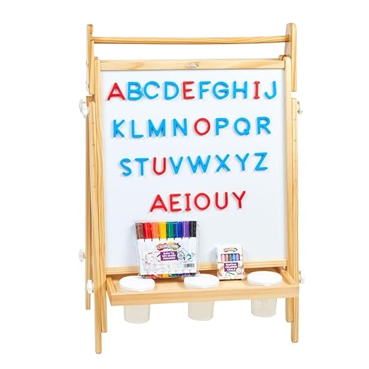 Colorations All in One Wooden Adjustable Easel with Markers & Bonus Chalk