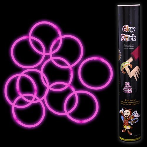 8" Glow Stick Bracelets - Bulk 50 Pack for Mardi Gras, St. Patrick's Day, and Nighttime Celebrations - Pink