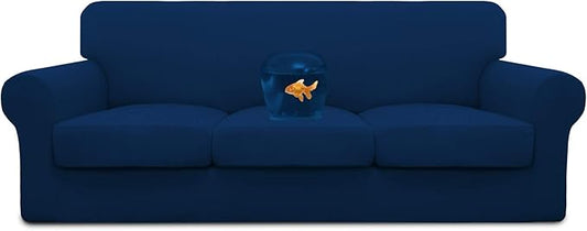 Easy-Going 100% Dual Waterproof Stretch Soft Couch Cover for Dogs, Sofa Slipcover for 3 Separate Cushion Couch Leakproof Furniture Protector for Kids, Pets Navy
