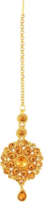 Aheli Elegant Indian Wedding Wear Faux Kundan Studded Choker Necklace with Maang Tikka Set Ethnic Fashion Jewelry for Women (Gold)