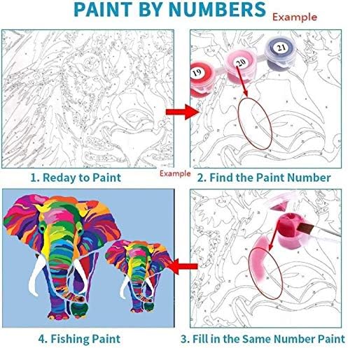 Elftoyer Paint by Numbers for Kids & Adults & Beginner, DIY Canvas Painting Gift Kits for Home Decoration - Colorful Elephants 16 x 20 inch (Without Framed)
