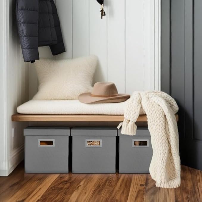 DECOMOMO Heavy Duty Cube Storage Bins, Fabric Storage Cubes, 3X Tougher Storage Basket with Lids (Charcoal Grey, 11 inch Cube)