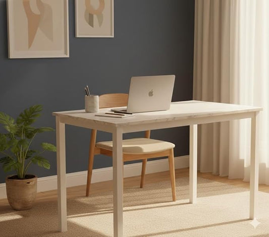 GL GLOBAL LIFE 55 inch Large Computer Desk Wood, Modern Simple Style Desk for Home Office, Bedroom, Study Student Writing Desk, Small Spaces, White Metal Frame, Marble Grain Top