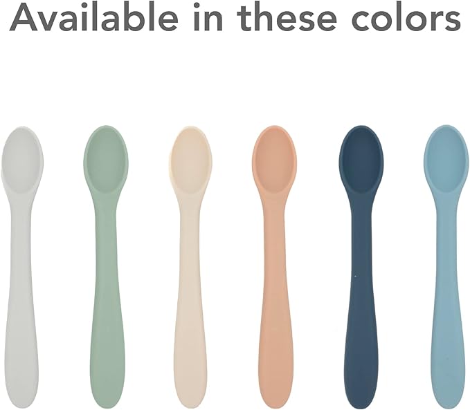 nouka Feeding Spoon Set | 100% Food-Grade Silicone | Comes With A Long & Comfortable Grip | Safe & Soft | Dishwasher Friendly | Soft Blush/Shifting Sand | 2-Pack