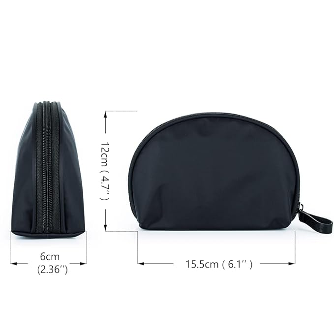 Hekyip Half Moon Cosmetic Bag, Travel Makeup Pouch, Portable Waterproof Cosmetic Pouch for Girls Women, Small (ALL BLACK)