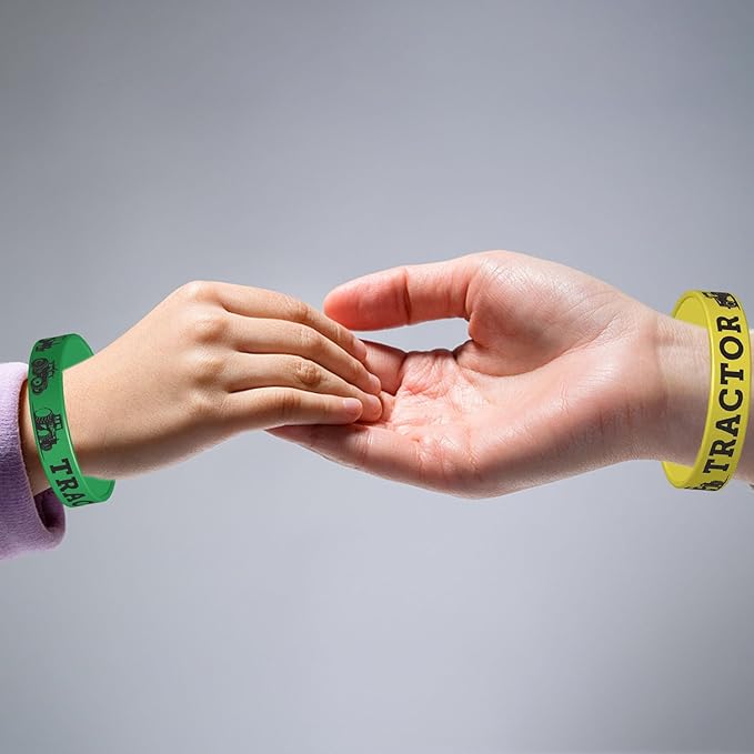 48 Pieces Tractor Party Wristbands Rubber Bracelets - Farm Green Tractor Birthday Party Favors Supplies Decorations Goodie Bag Favor Stuffer Stretchable Silicone Wristband