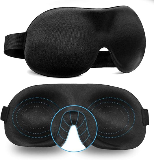 AMAZKER Sleep Mask Invisible Alar Deep Orbit 3D Eye Mask Ultra Lightweight & Comfortable Sleeping Mask for Travel, Nap, Shift Works XL Black