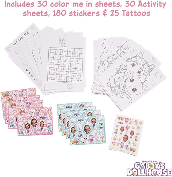 Innovative Designs DreamWorks Gabby’s Dollhouse Deluxe Activity Set with Carrying Tin, Coloring Sheets, Tattoos, Stickers, & Art Supplies