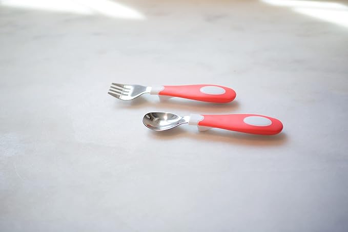 Dr. Brown's Designed to Nourish Soft-Grip Spoon and Fork Set,Coral