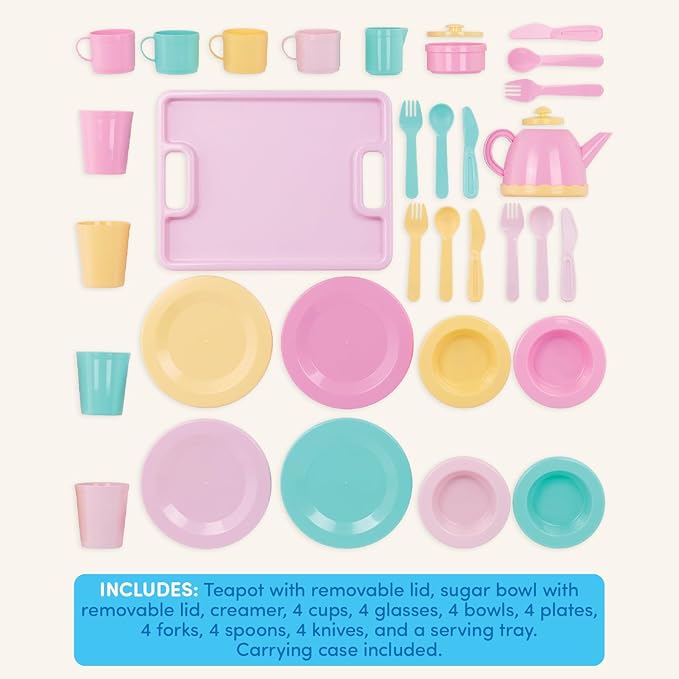 Battat- Play Circle- Dish Set – Plates, Cups, And Tea Party Toys – Play Kitchen For Toddlers- Pretend Play – 3 years + (34 Pcs)