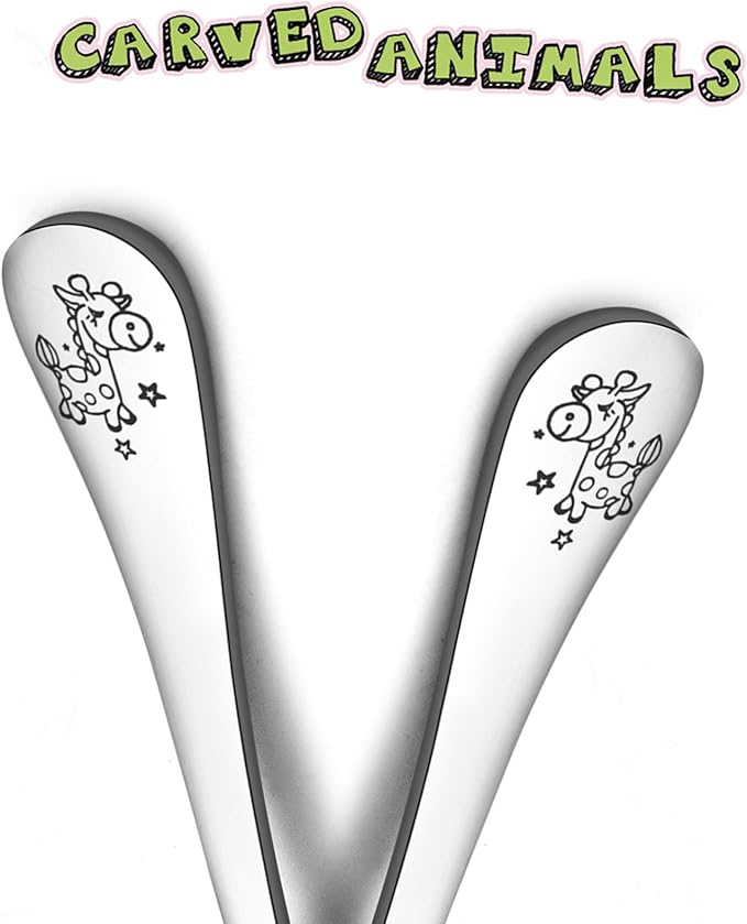 TeamFar Toddler Fork, Stainless Steel Toddler Utensils Forks Set of 6, Non Toxic & Healthy, Cute Animals & Attached Travel Case - Dishwasher Safe