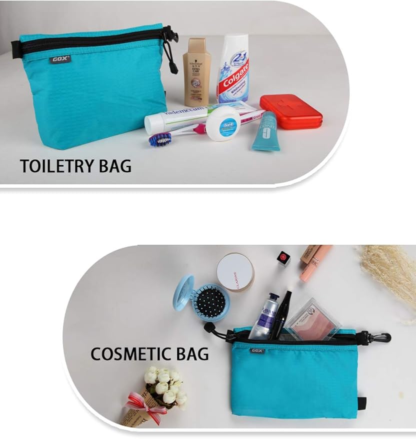 GOX Travel Toiletry Bag Carry On Zipper Pouch Cosmetic Kit Makeup Digital Bag Water Repellent Nylon (Turquoise)